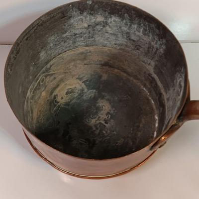 Primitive Large Antique French Copper & Iron Saucepan stamped RHB Nice repair!