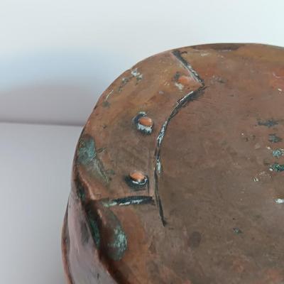 Primitive Large Antique French Copper & Iron Saucepan stamped RHB Nice repair!