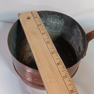 Primitive Large Antique French Copper & Iron Saucepan stamped RHB Nice repair!