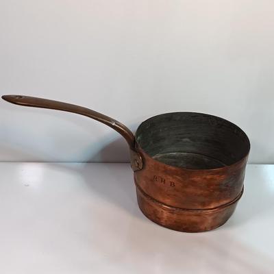 Primitive Large Antique French Copper & Iron Saucepan stamped RHB Nice repair!
