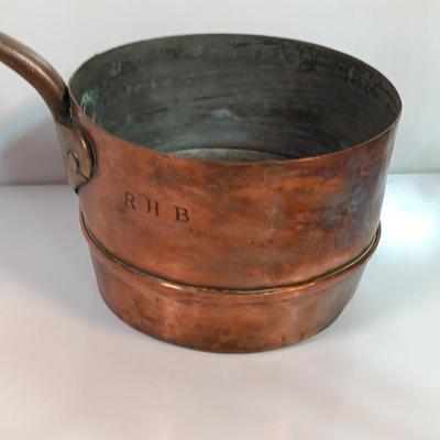 Primitive Large Antique French Copper & Iron Saucepan stamped RHB Nice repair!