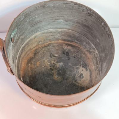 Primitive Large Antique French Copper & Iron Saucepan stamped RHB Nice repair!