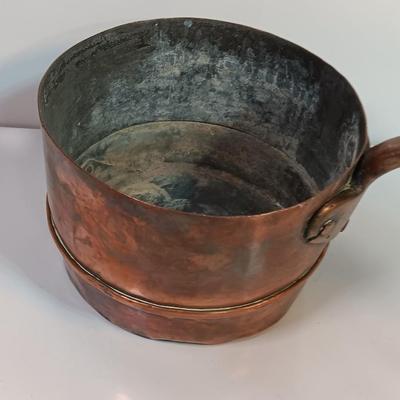 Primitive Large Antique French Copper & Iron Saucepan stamped RHB Nice repair!