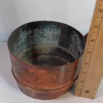 Primitive Large Antique French Copper & Iron Saucepan stamped RHB Nice repair!