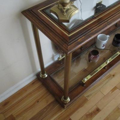 Wood Framed Glass Top Sofa Table - A (No Contents)