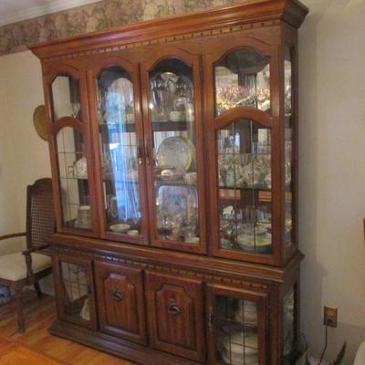 Two Piece Vintage China Cabinet with Lights - B