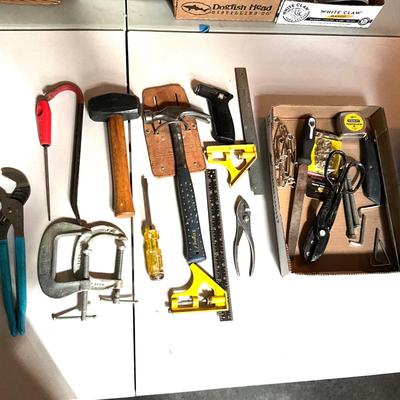 G1979 Lot of Various Tools , Hammer, C Clamps, and more