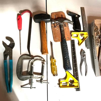 G1979 Lot of Various Tools , Hammer, C Clamps, and more