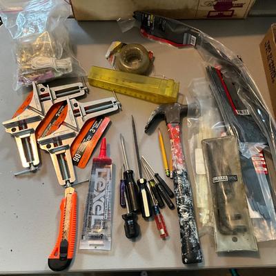 G1981 Lot of Zip Ties, Corner Clamps, Screw Drivers, Box Cutter and more