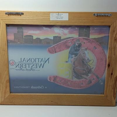 Wood framed National Western Stock show-stained textured glass artwork