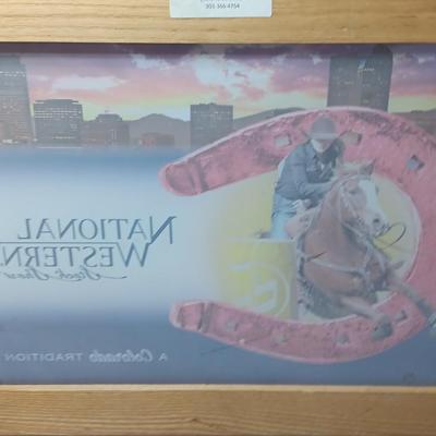 Wood framed National Western Stock show-stained textured glass artwork