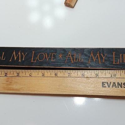 Signed Aspen wood puzzle stow away box with 12" All My Love All my life sign.
