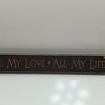 Signed Aspen wood puzzle stow away box with 12" All My Love All my life sign.