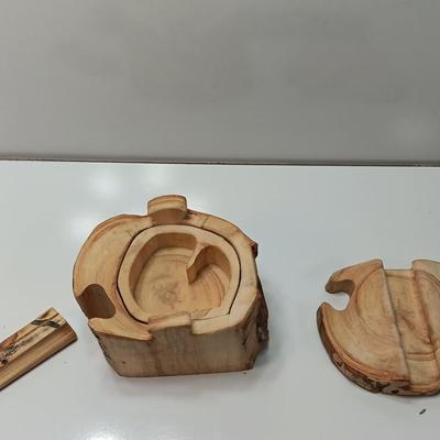 Signed Aspen wood puzzle stow away box with 12" All My Love All my life sign.