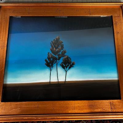 Original Water Color Painting Under Glass, Copper Frame