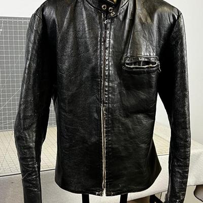 Vintage CafÃ© Racer Style Leather Jacket, Black