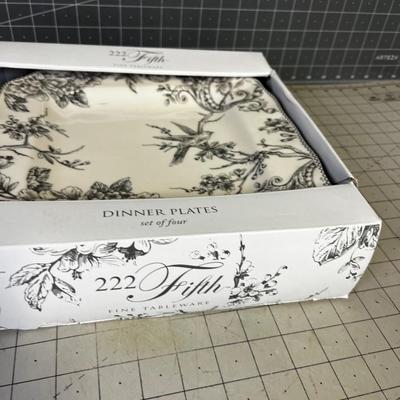 222 Fifth Fine Table 4 DINNER Plates Silver Bird "Adelaide" Pattern New in BOX~~