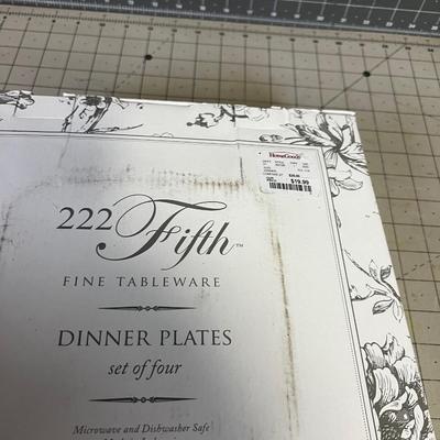 222 Fifth Fine Table 4 DINNER Plates Silver Bird 