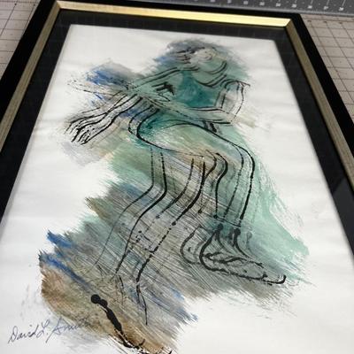 Tennis Player: Signed Water Color by David L. Smith, Framed