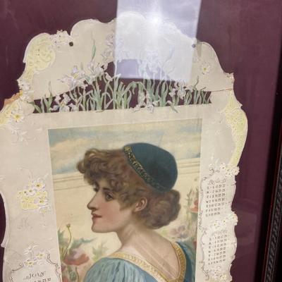 Series of (4) Antique Calendar Sheets FRAMED From 1899 ART NOUVEAU 