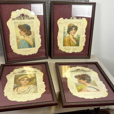 Series of (4) Antique Calendar Sheets FRAMED From 1899 ART NOUVEAU 