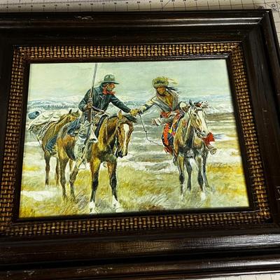 Vintage Western Print Frame Trapper & Native American 