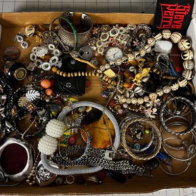 Big O Tray of Costume Jewelry: Necklaces and Bracelets