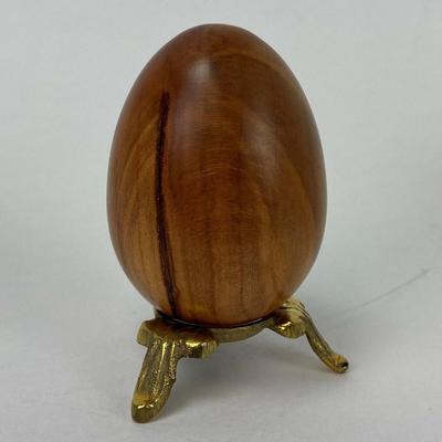  Decorative Hand Carved Turned Wood Egg pair Brass Bases