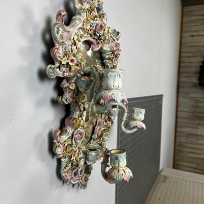 FLORAL Dresden Mirror with Candle Holders. 