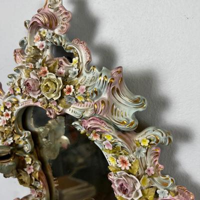 FLORAL Dresden Mirror with Candle Holders. 