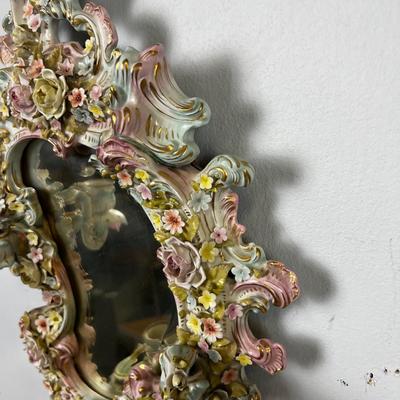 FLORAL Dresden Mirror with Candle Holders. 