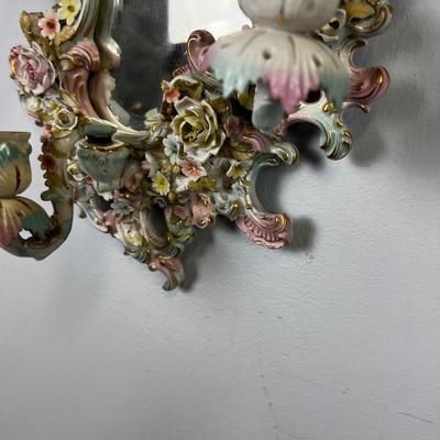 FLORAL Dresden Mirror with Candle Holders. 
