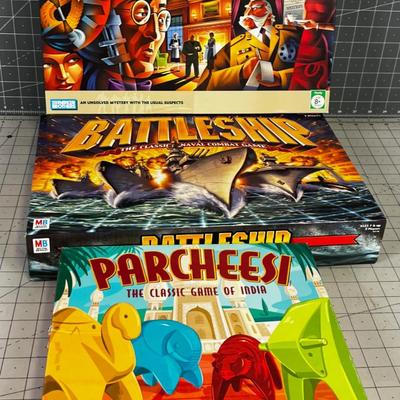 GAMES: Clue, Battle Ship and Parcheesi 