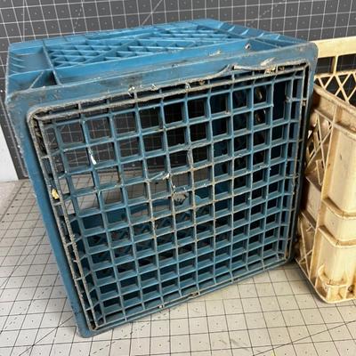 Pair of Milk Crates (Plastic Blue & Tan) 