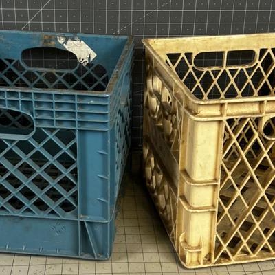 Pair of Milk Crates (Plastic Blue & Tan) 