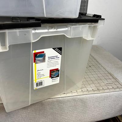 (2)  12 Gallon Totes with Built in Lids Black & Clear