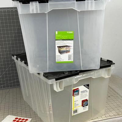 (2)  12 Gallon Totes with Built in Lids Black & Clear