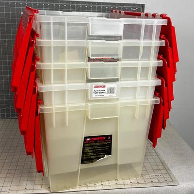 (5) 12 Gallon Totes with Built in RED Lids. 