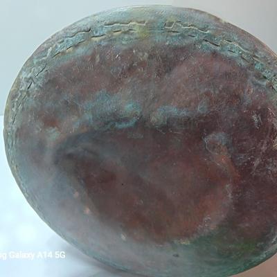 Large Primitive Antique Hammered Hanging Copper Pot Cauldron Kettle w/Iron hook Handle