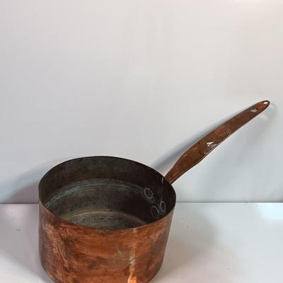Primitive Large Antique French Copper & Iron Saucepan