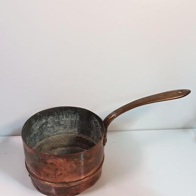 Primitive Large Antique French Copper & Iron Saucepan