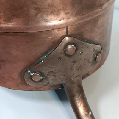 Primitive Large Antique French Copper & Iron Saucepan