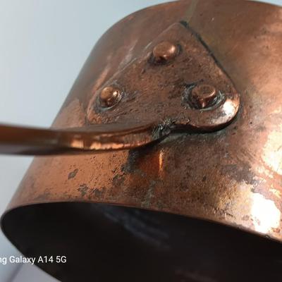 Primitive Large Antique French Copper & Iron Saucepan
