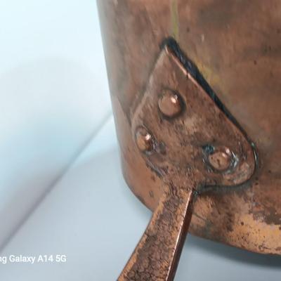 Primitive Large Antique French Copper & Iron Saucepan