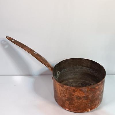 Primitive Large Antique French Copper & Iron Saucepan
