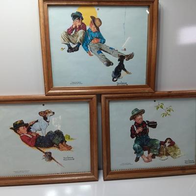 Three framed Norman Rockwell calendar prints