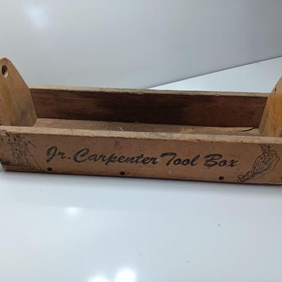 Vintage wooden Childs Jr. Carpenter Toolbox
