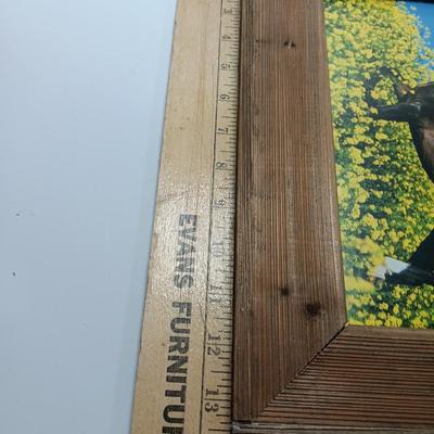 Western framed barnwood picture frame with faux barbed wire and barn wood framed horse picture