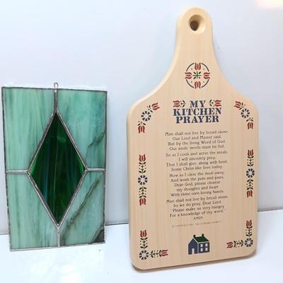 My Kitchen Prayer decorative cutting board, and stained-glass artwork