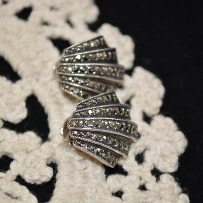 Deco 925 Sterling Marcasite Clip-On Earrings 8.7g